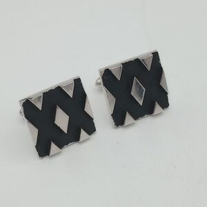 SWANK Black and Silver Diamond Pattern Cufflinks